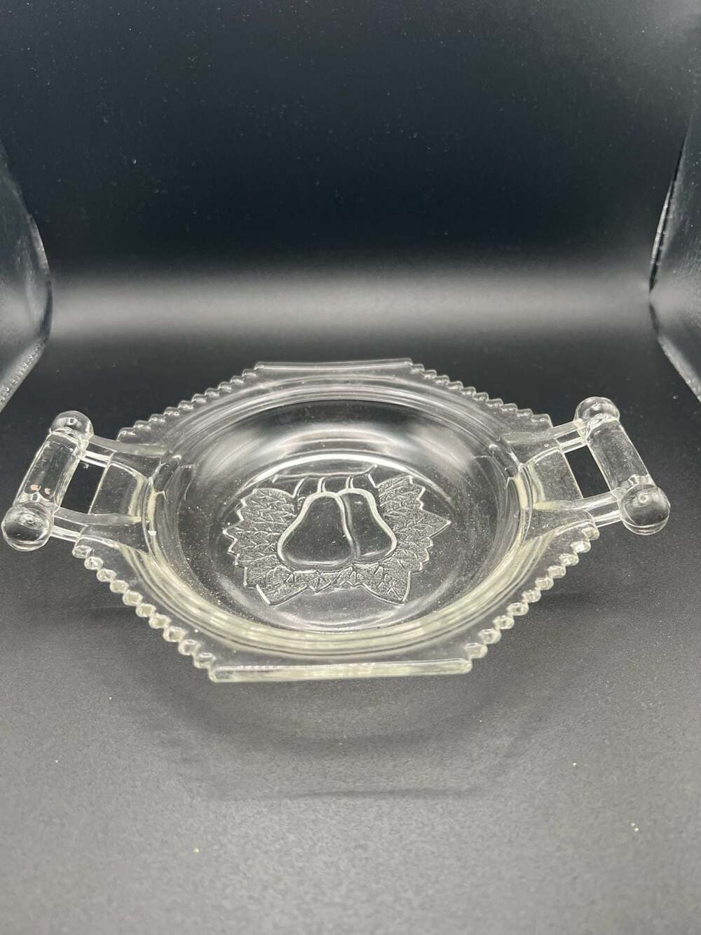 Vintage Adams & Co. Baltimore Pear Pattern Clear Pressed Glass Handled Dish